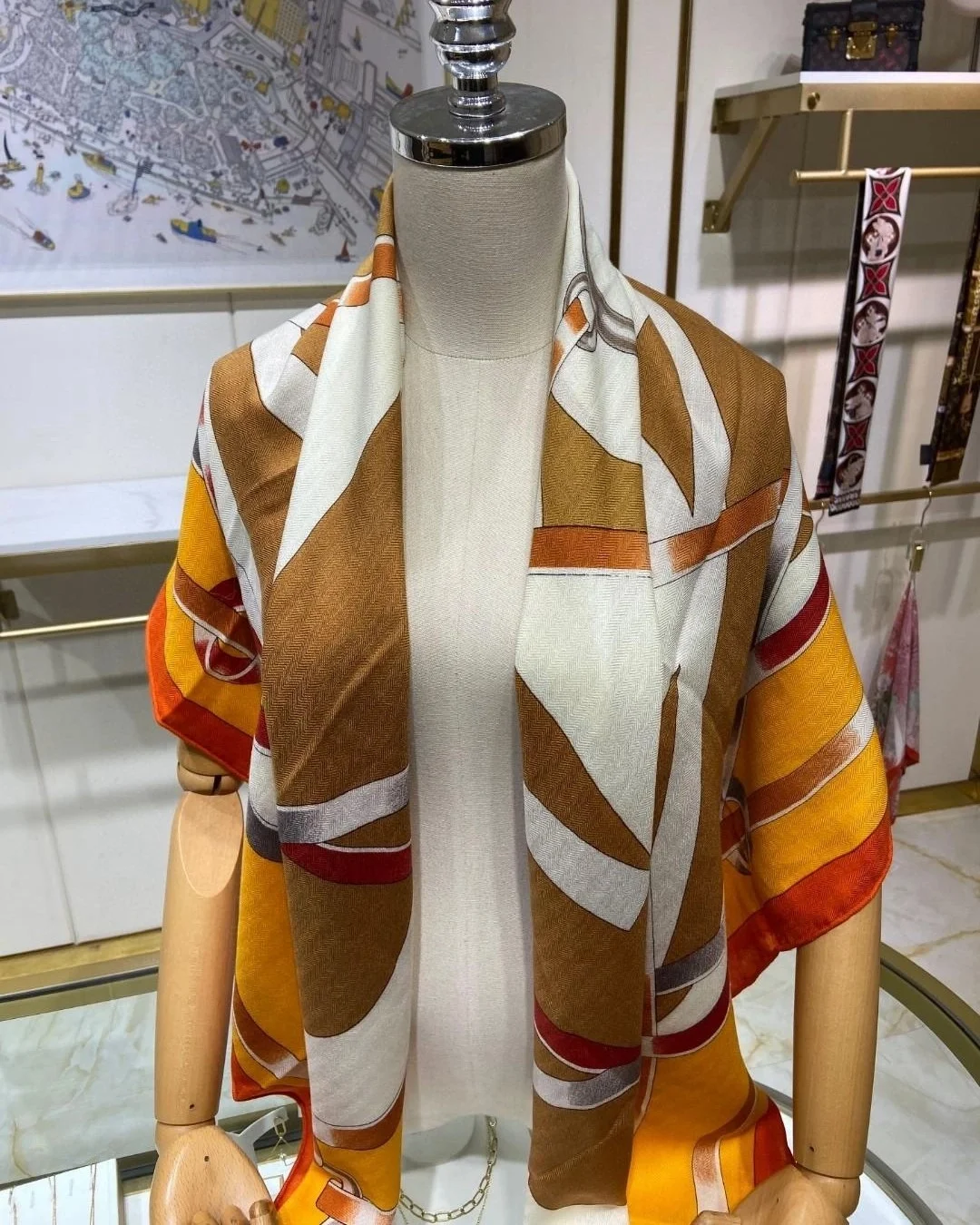 에르메스 Figure Artistique 90 오랑쥬 스카프