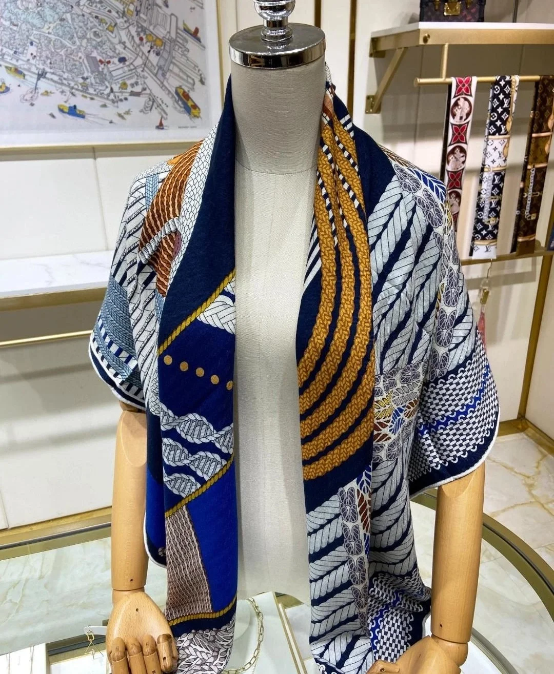 에르메스 Dressage Tressage 140 마린 숄 스카프