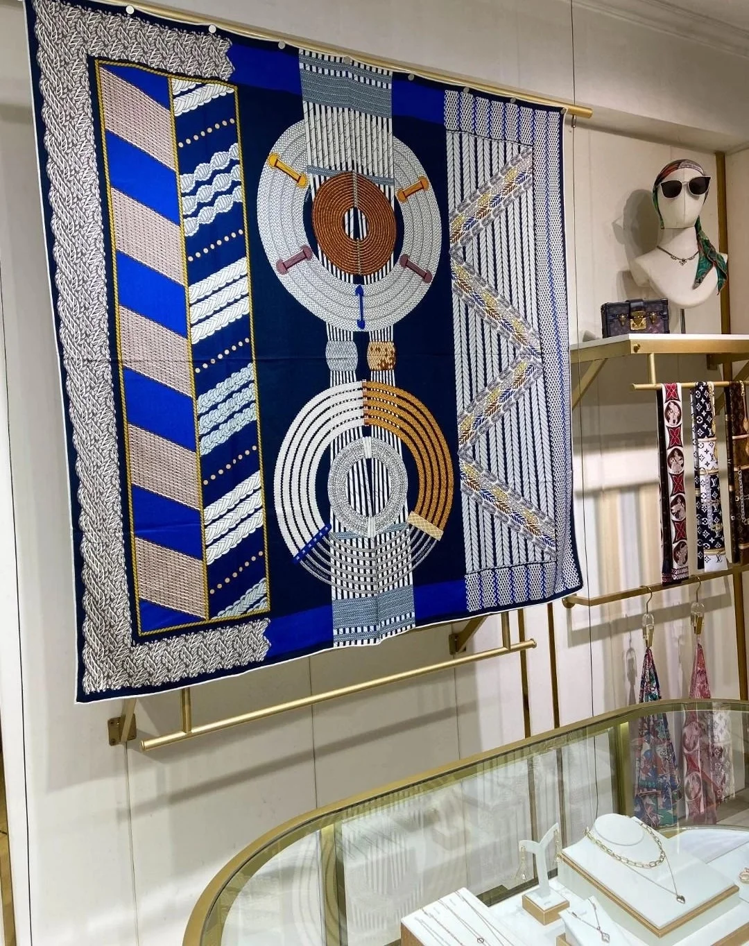 에르메스 Dressage Tressage 140 마린 숄 스카프