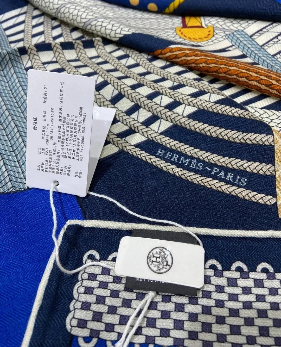 에르메스 Dressage Tressage 140 마린 숄 스카프