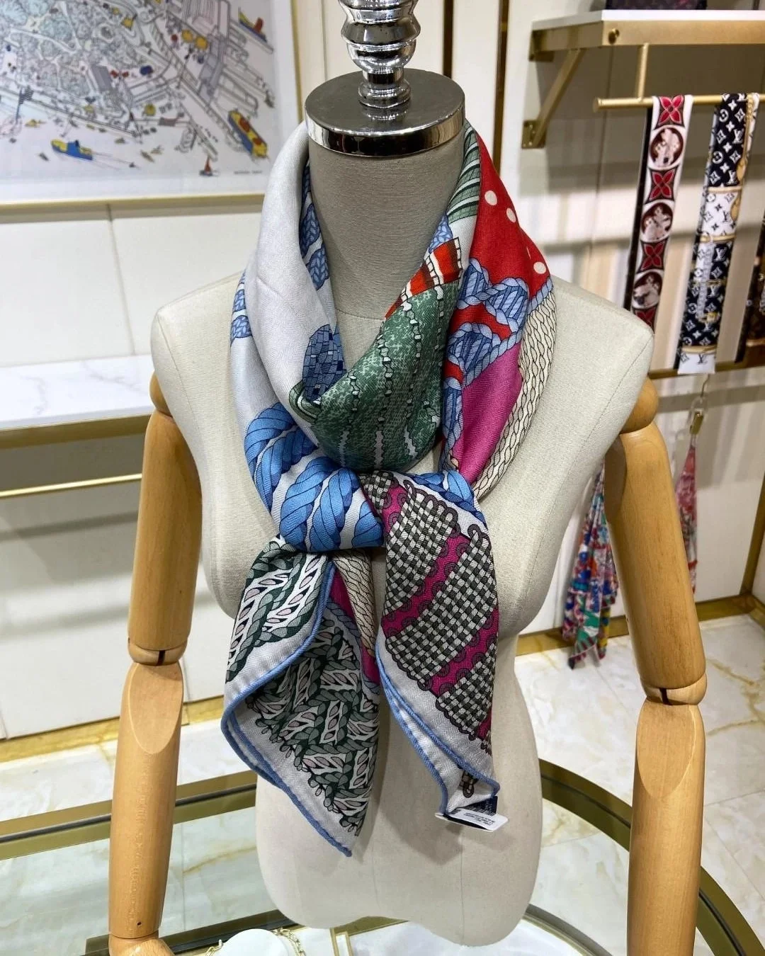 에르메스 Dressage Tressage 140 그레이 숄 스카프