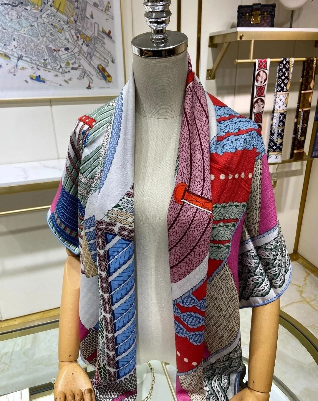 에르메스 Dressage Tressage 140 그레이 숄 스카프