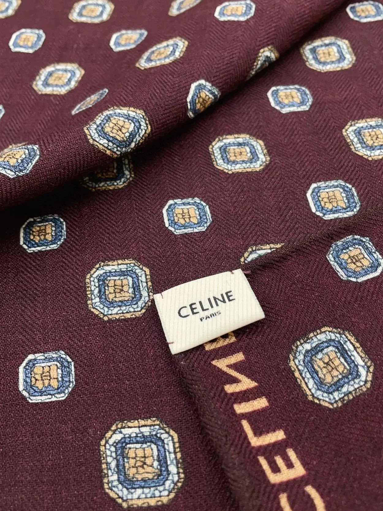 셀린느 비스코토 프린트 캐시미어 모슬린 보르도 스톨 스카프