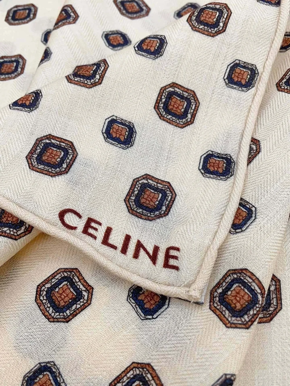 셀린느 비스코토 프린트 캐시미어 모슬린 베이지 스톨 스카프