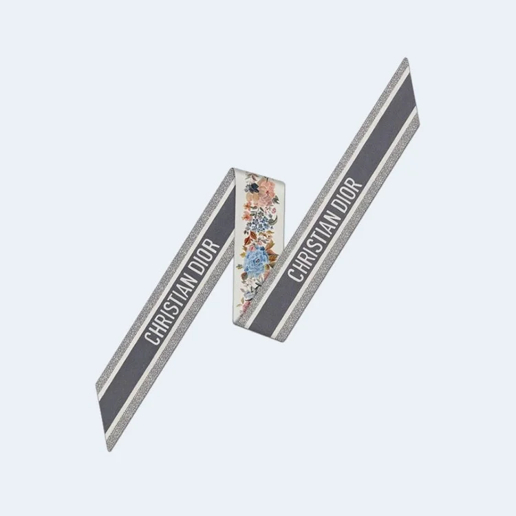 디올 화이트 멀티 컬러 실크 트윌 미차 스카프