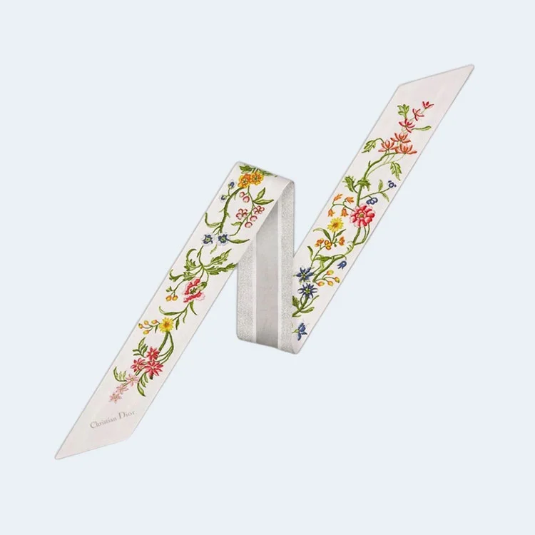 디올 화이트 멀티 컬러 실크 트윌 미차 스카프