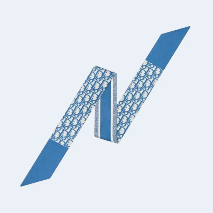 디올 오블리크 콘플라워 블루 실크 트윌 미차 스카프