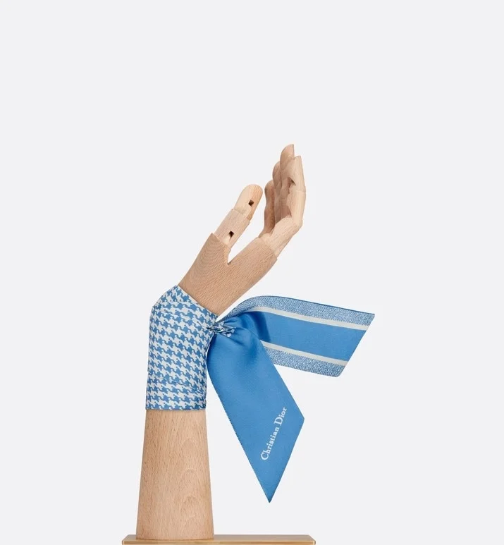 디올 오블리크 콘플라워 블루 실크 트윌 미차 스카프