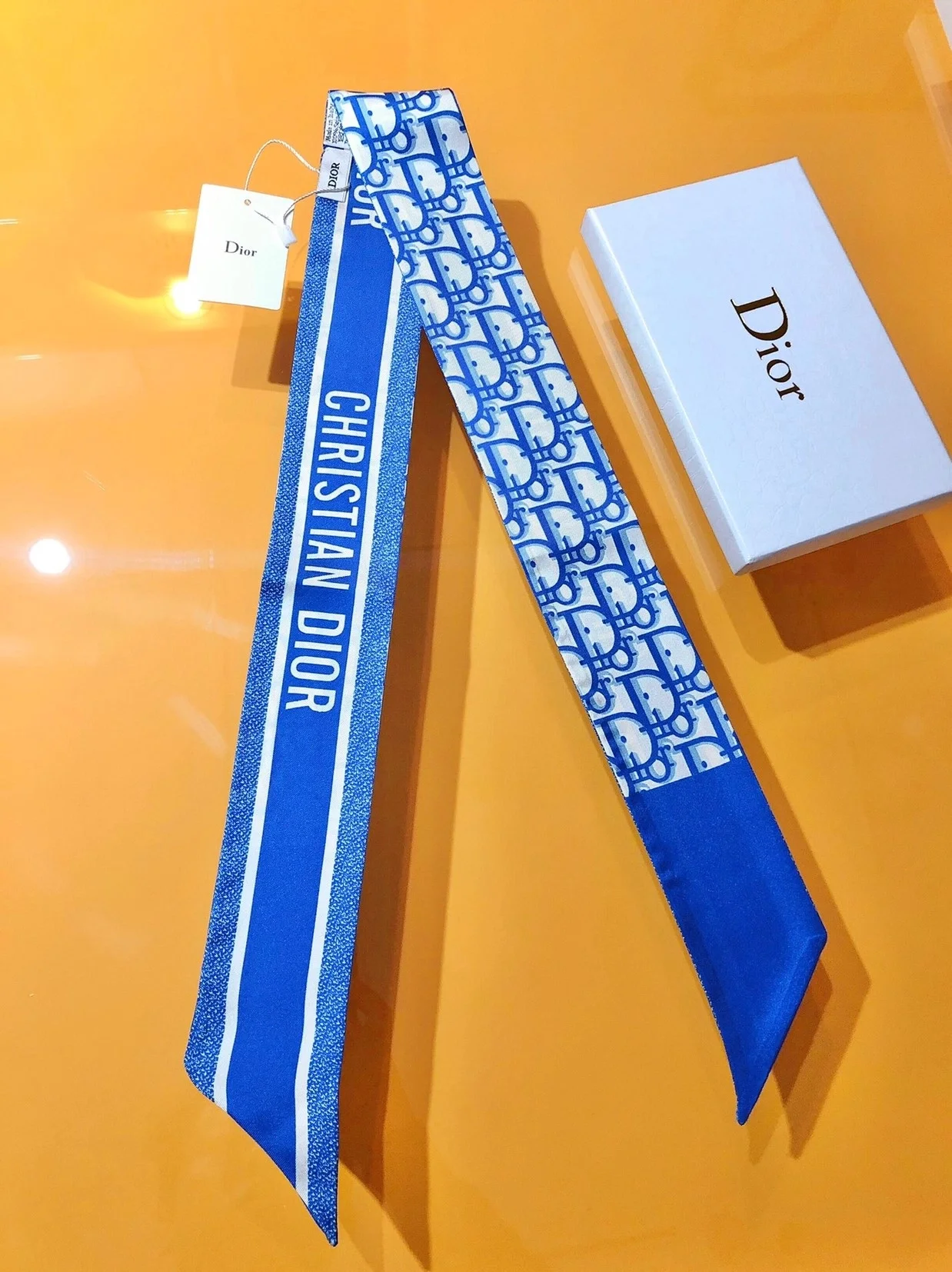 디올 오블리크 콘플라워 블루 실크 트윌 미차 스카프