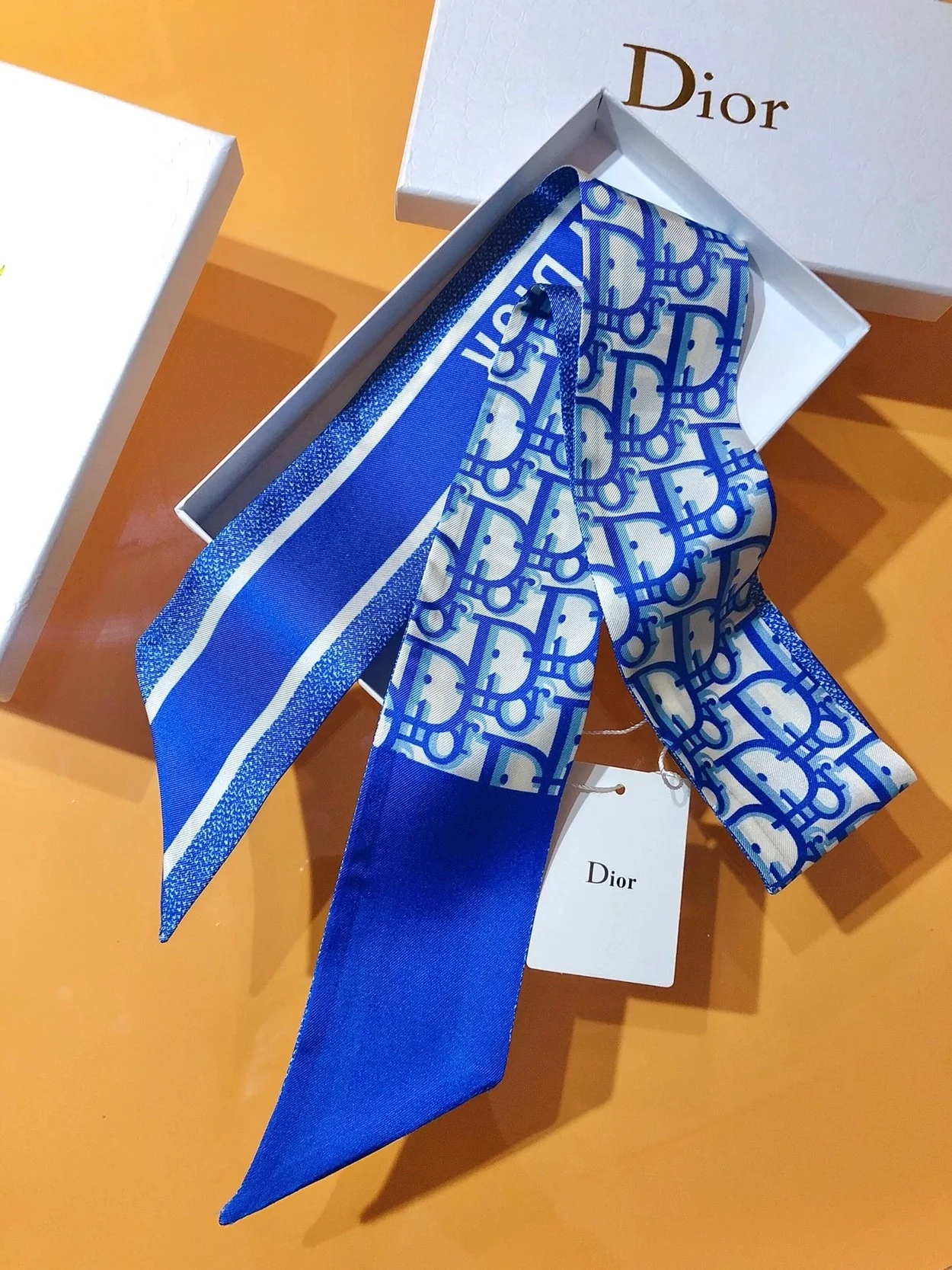 디올 오블리크 콘플라워 블루 실크 트윌 미차 스카프