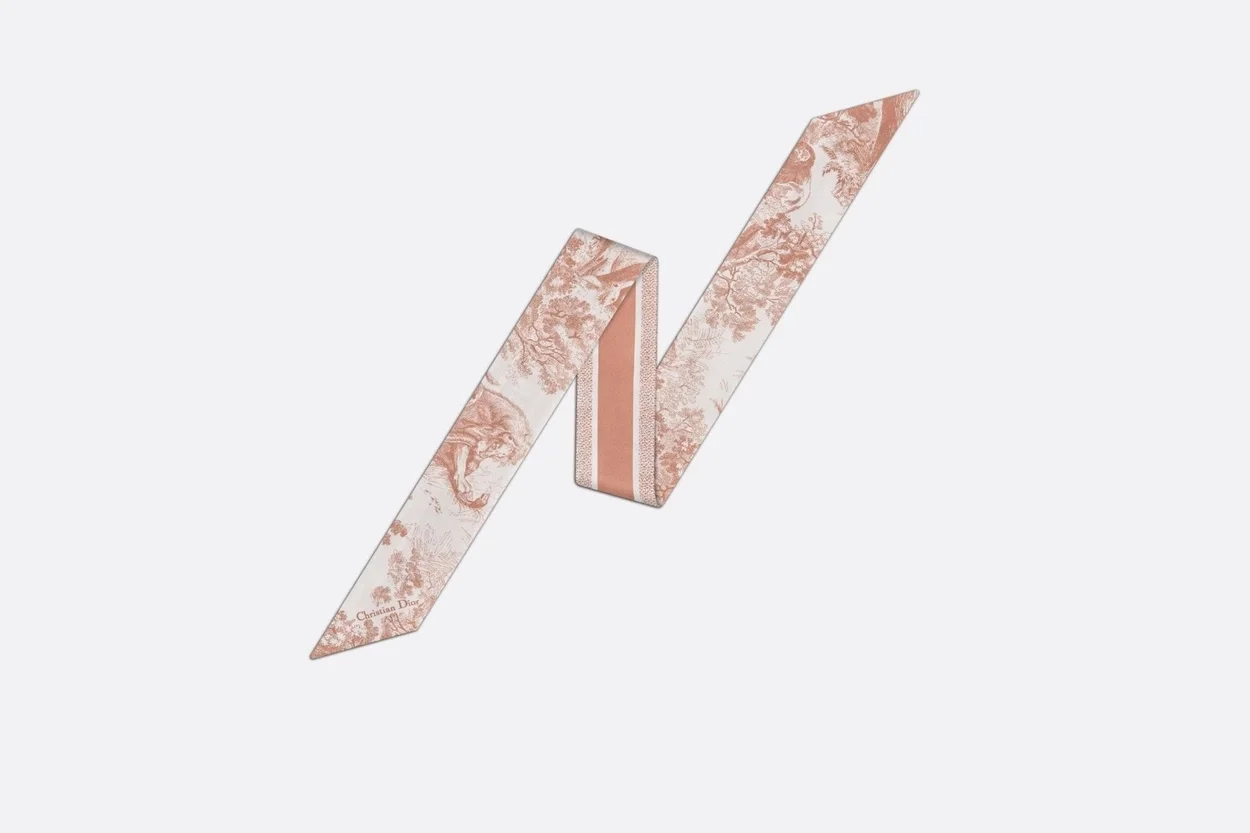 디올 아이보리 앤 핑크 실크 트윌 미차 스카프