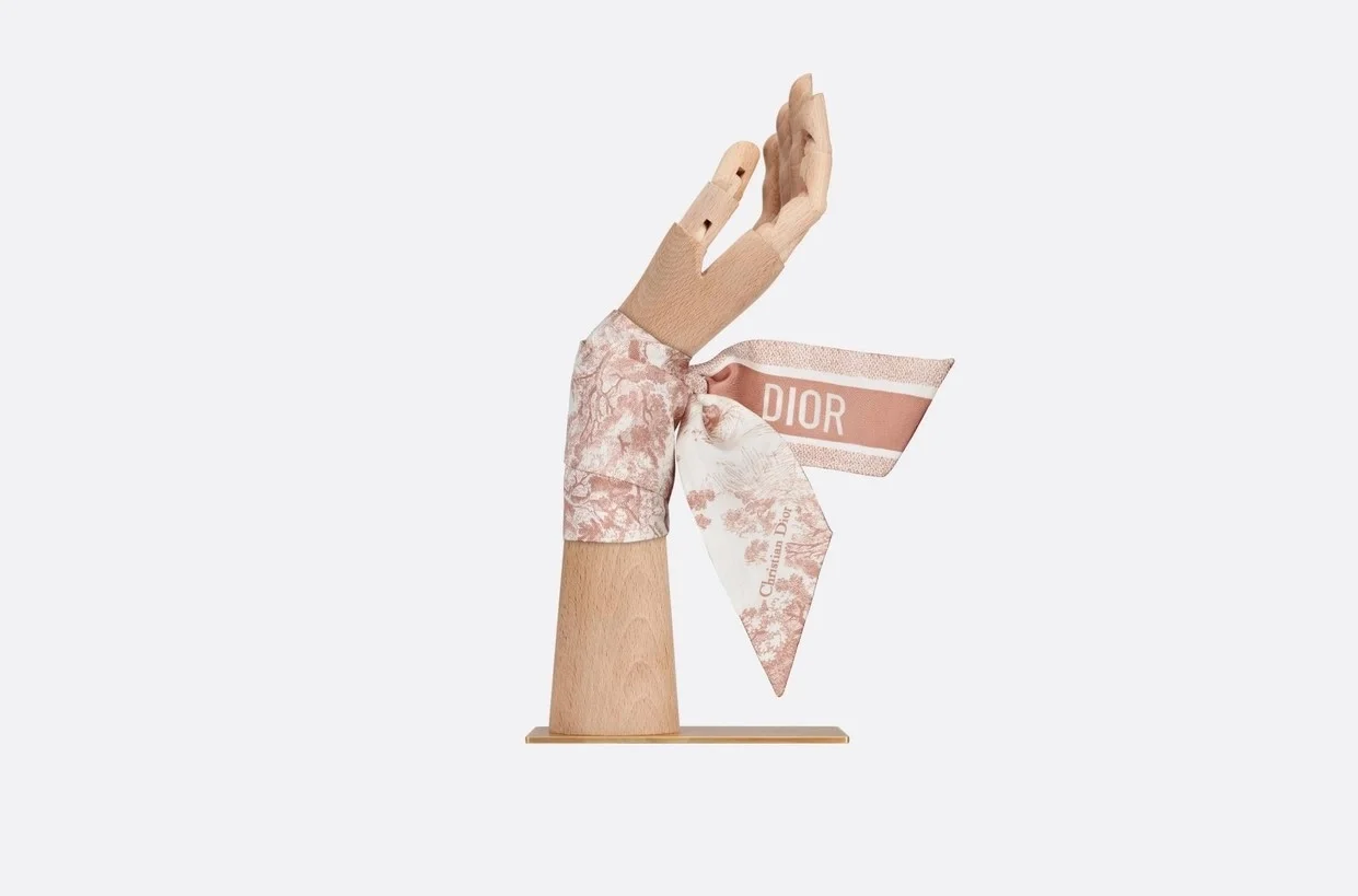 디올 아이보리 앤 핑크 실크 트윌 미차 스카프