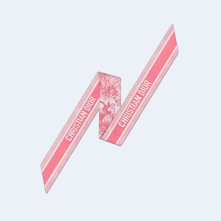 디올 아이보리 앤 피오니 핑크 실크 트윌 미차 스카프