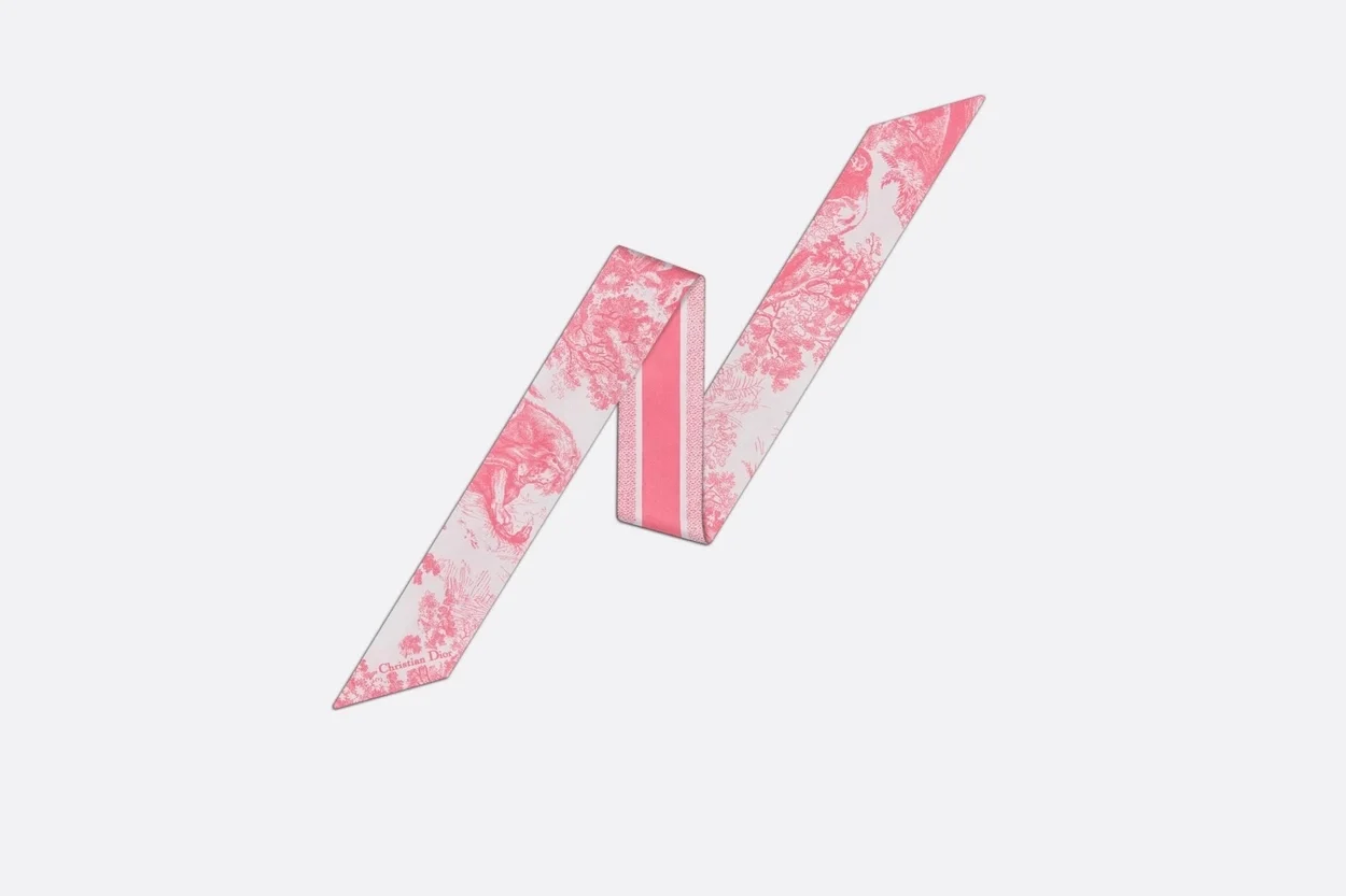 디올 아이보리 앤 피오니 핑크 실크 트윌 미차 스카프