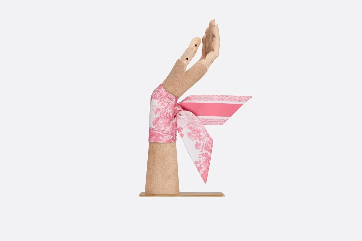 디올 아이보리 앤 피오니 핑크 실크 트윌 미차 스카프