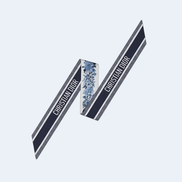 디올 아이보리 앤 블루 실크 트윌 미차 스카프