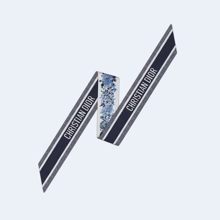 디올 아이보리 앤 블루 실크 트윌 미차 스카프