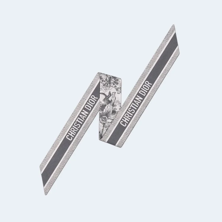 디올 아이보리 앤 그레이 실크 트윌 미차 스카프