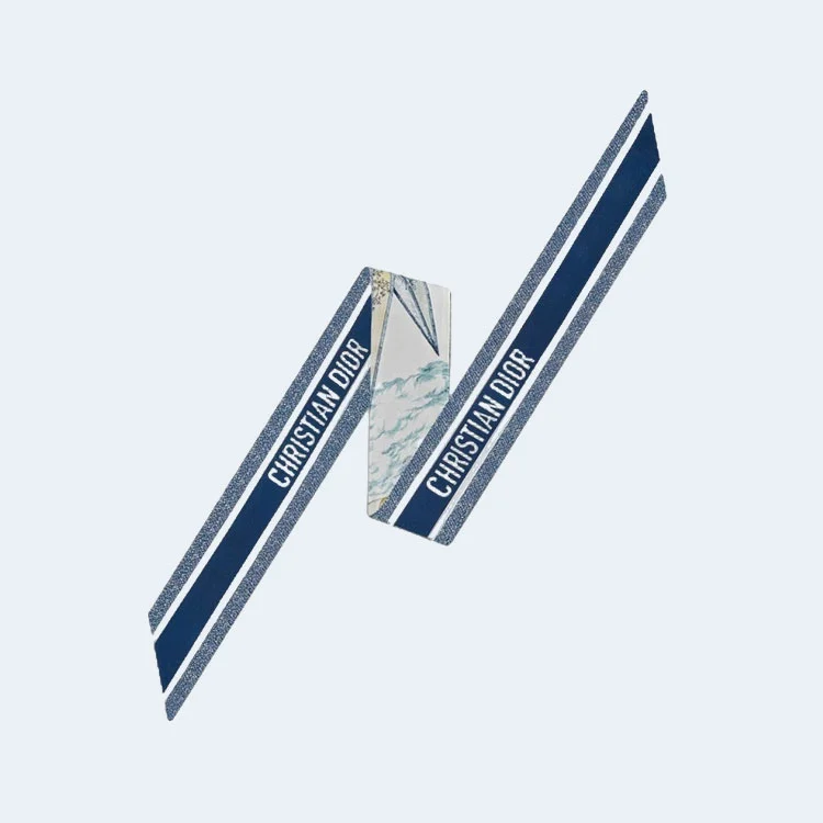 디올 블루 멀티 컬러 실크 트윌 미차 스카프