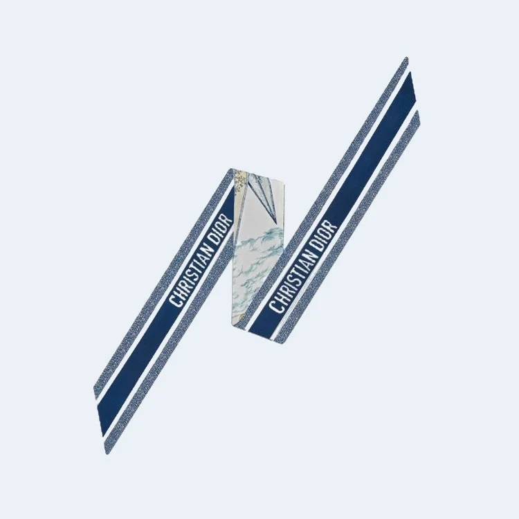 디올 블루 멀티 컬러 실크 트윌 미차 스카프