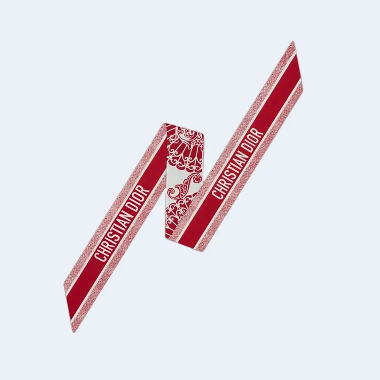 디올 바다나 화이트 앤 레드 실크 트윌 미차 스카프