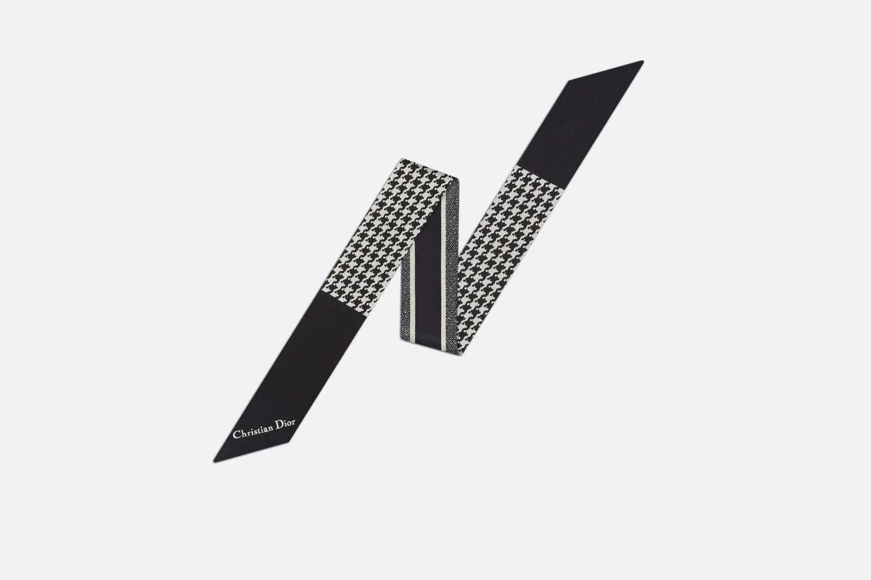 디올 몽테인 블랙 앤 화이트 실크 트윌 미차 스카프