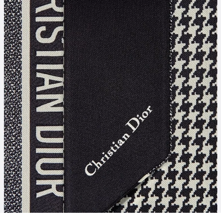 디올 몽테인 블랙 앤 화이트 실크 트윌 미차 스카프