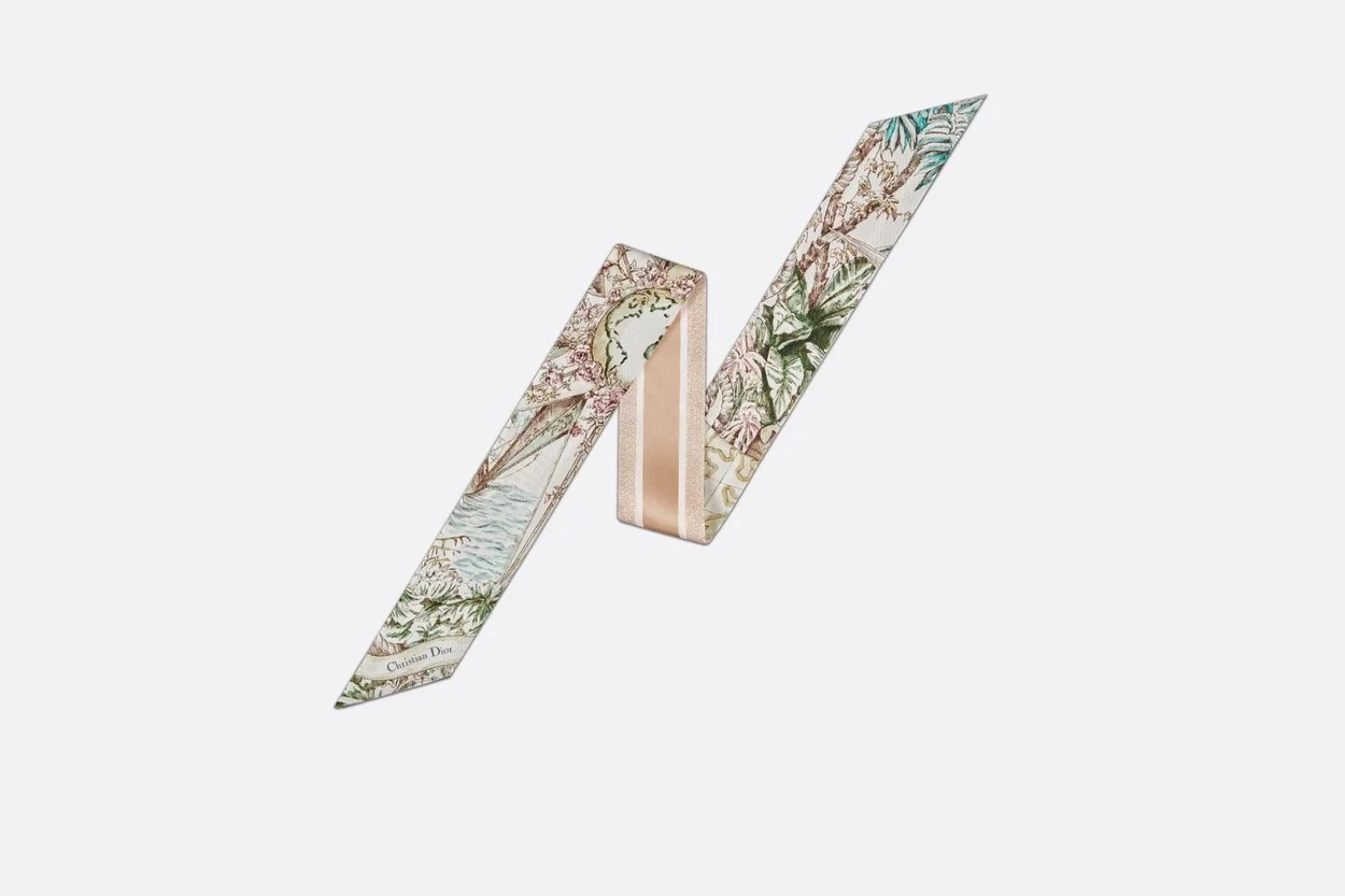 디올 그린 멀티 컬러 실크 트윌 미차 스카프