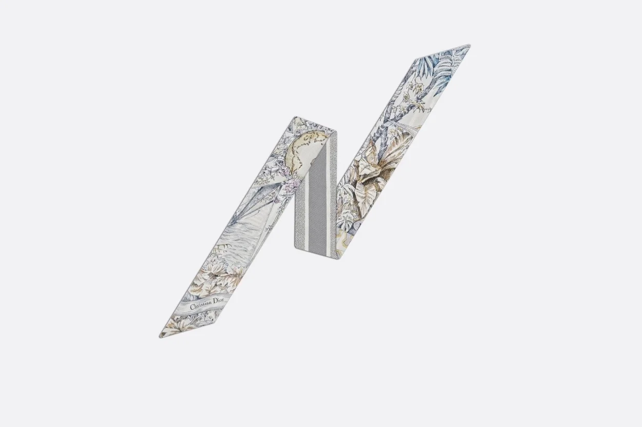 디올 그레이 멀티 컬러 실크 트윌 미차 스카프