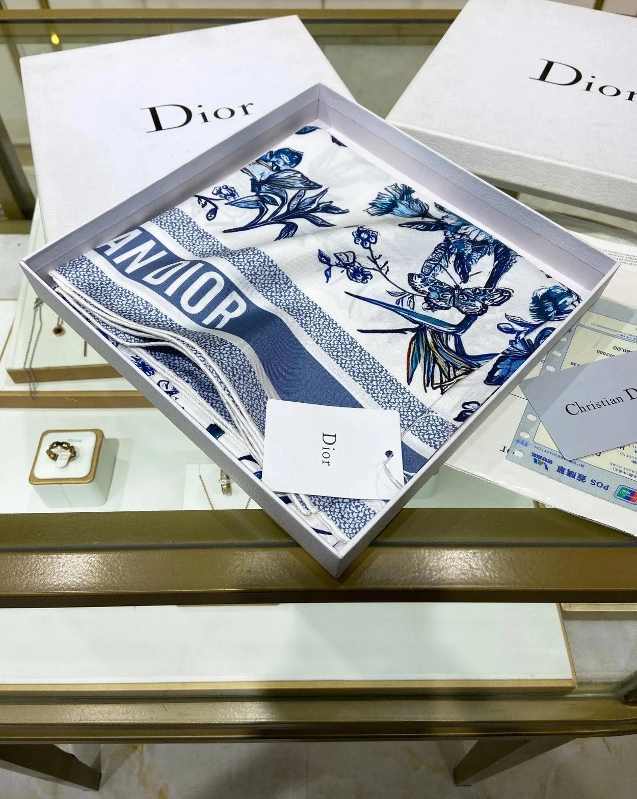 디올 TOILE DE JOUY 멕시코 90 스퀘어 미드나잇 블루 스카프