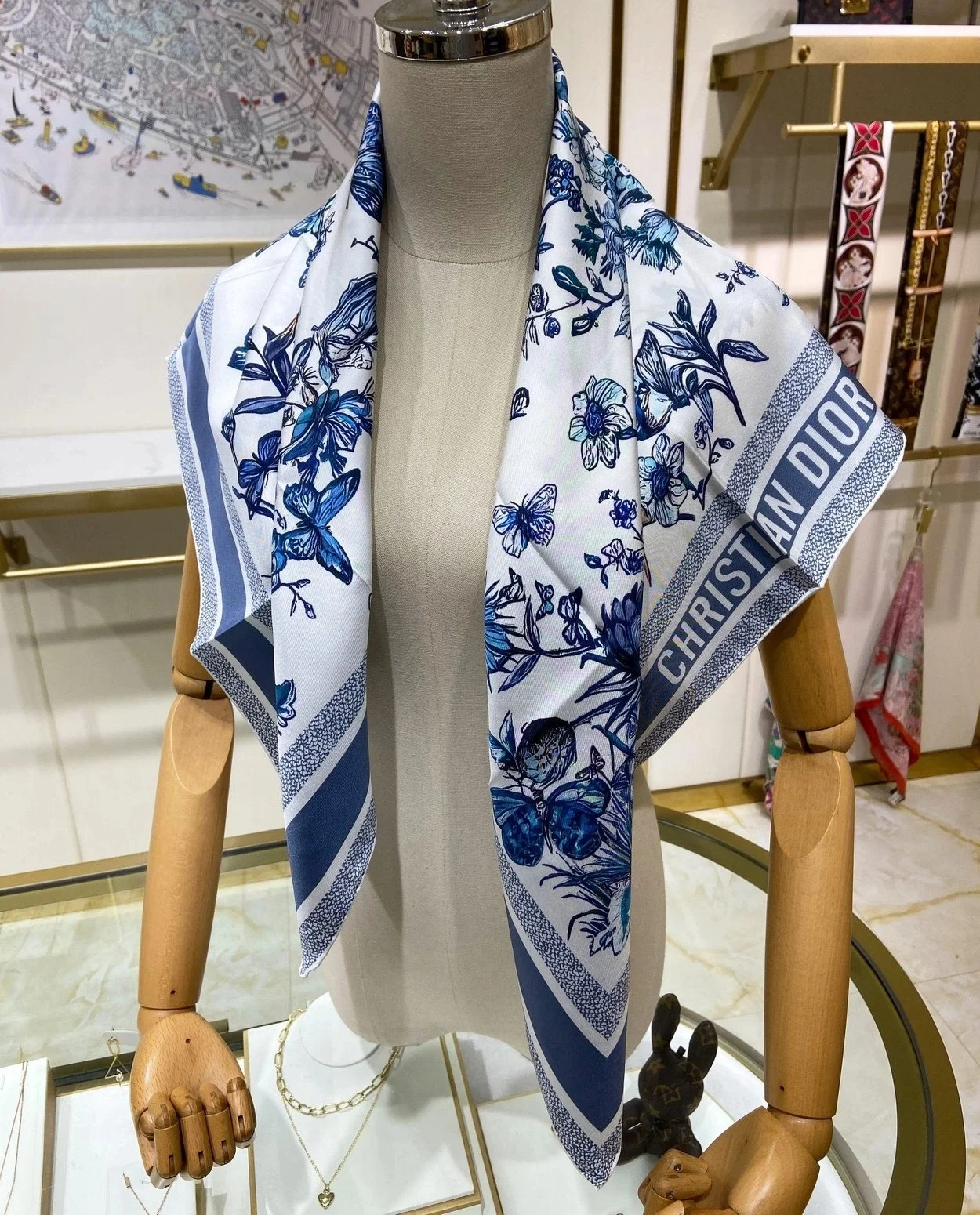 디올 TOILE DE JOUY 멕시코 90 스퀘어 미드나잇 블루 스카프