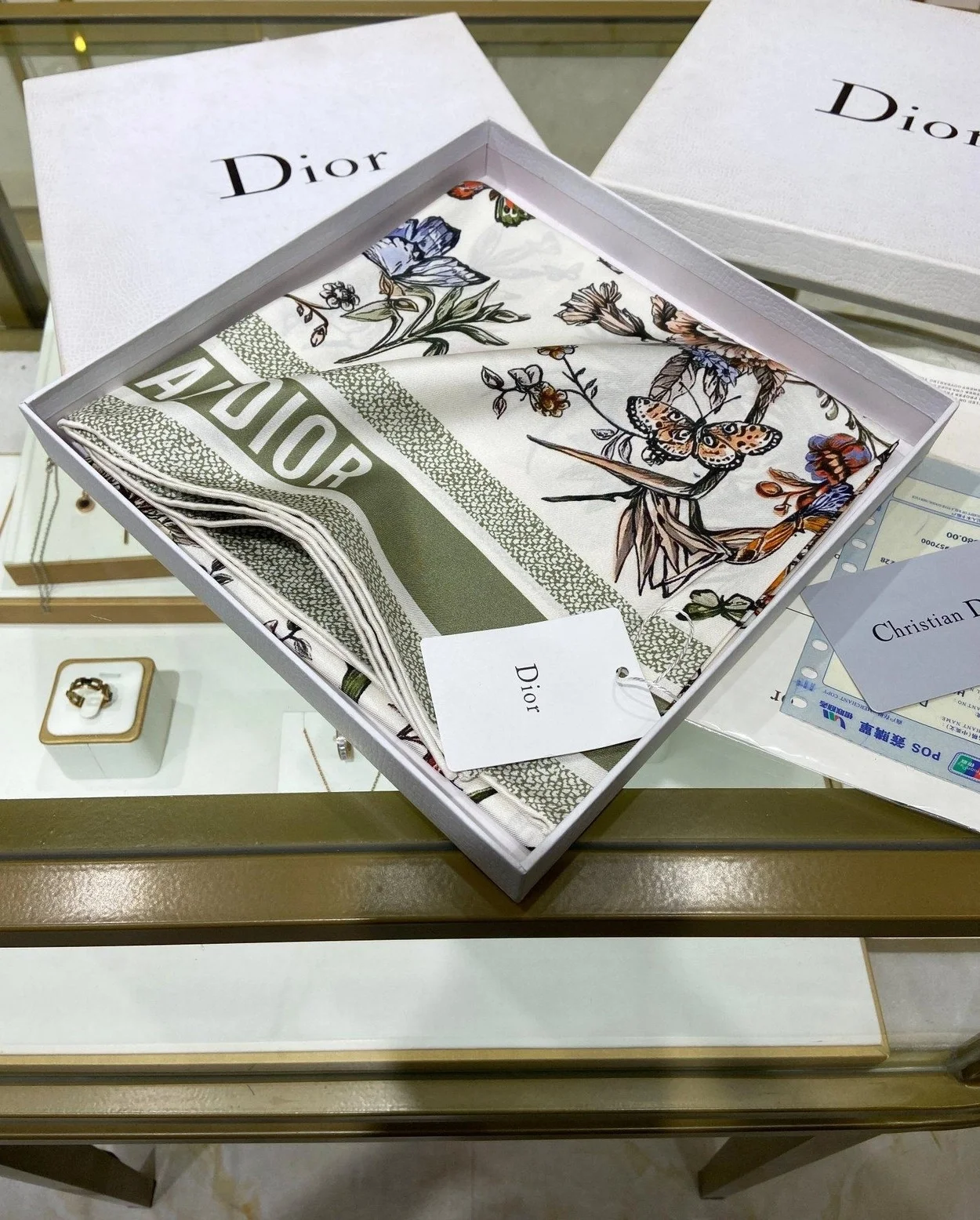 디올 TOILE DE JOUY 멕시코 90 스퀘어 그린 스카프