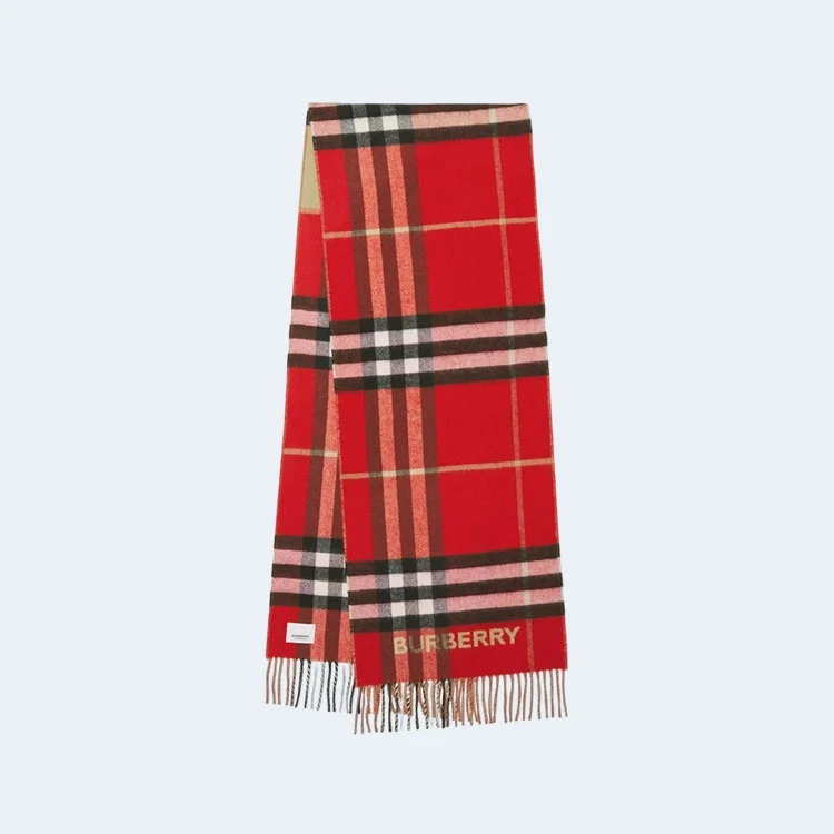 버버리 컨트라스트 체크 스카프 아카이브 베이지 레드