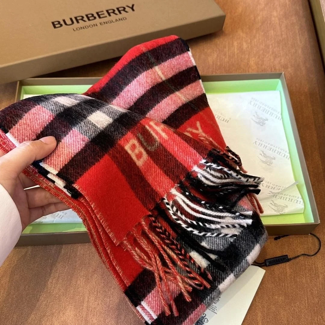 버버리 컨트라스트 체크 스카프 아카이브 베이지 레드