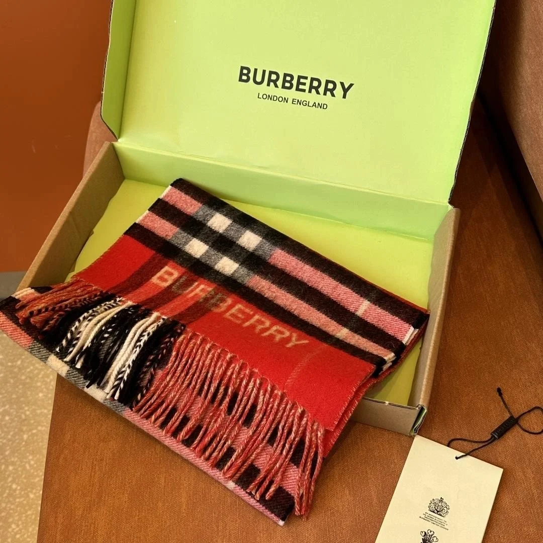 버버리 컨트라스트 체크 스카프 아카이브 베이지 레드
