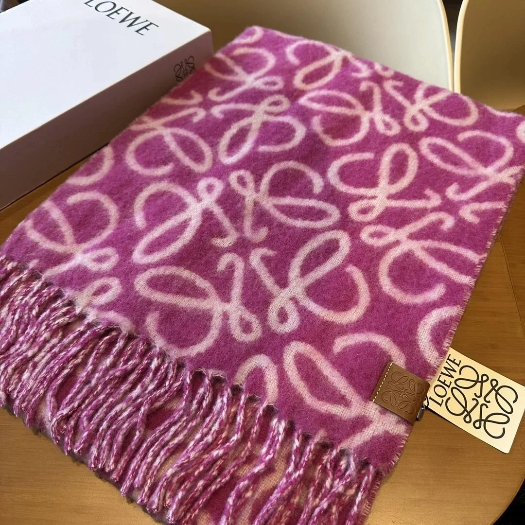 로에베 퍼플 베이지 미스트 애너그램 스카프