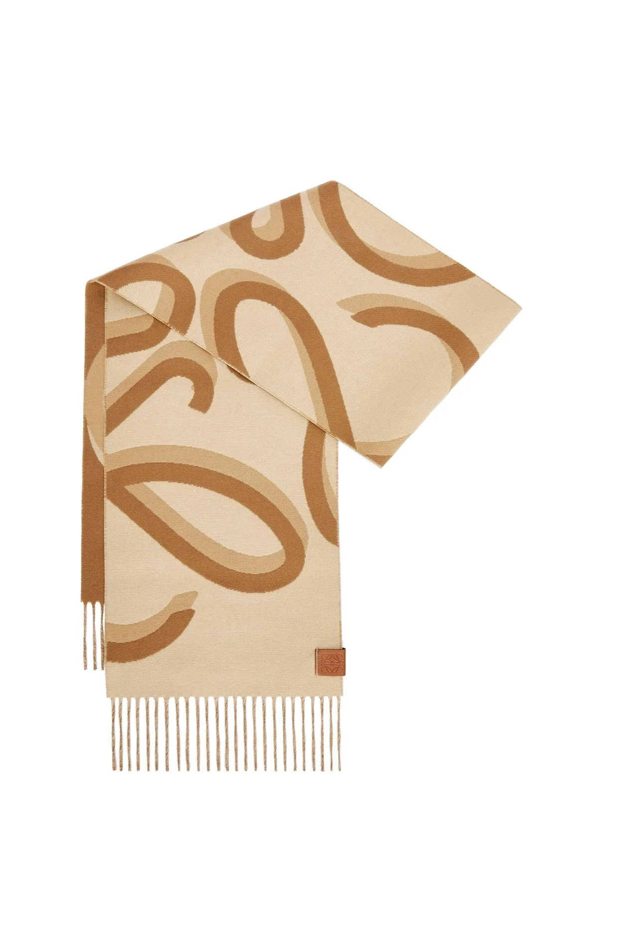 로에베 자카드 캐시미어 울 카멜 스카프