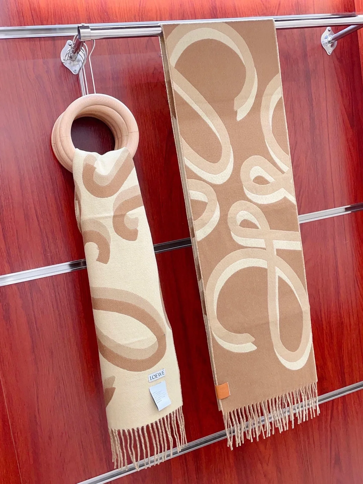 로에베 자카드 캐시미어 울 카멜 스카프