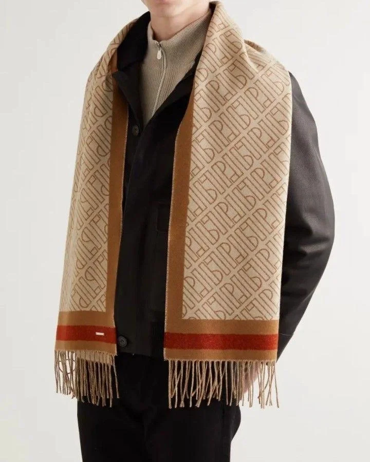 로로피아나 프린지드 로고 자카드 머플러