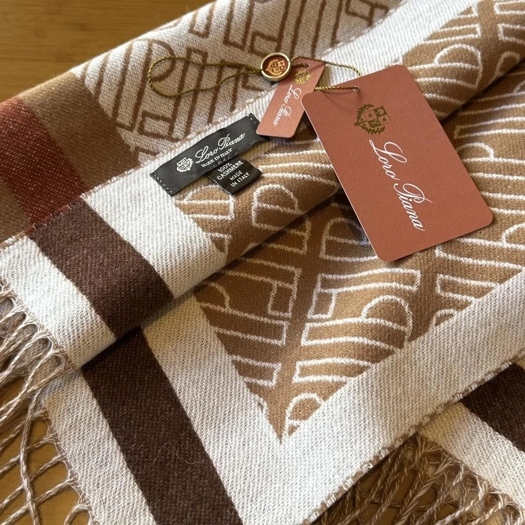 로로피아나 프린지드 로고 자카드 머플러