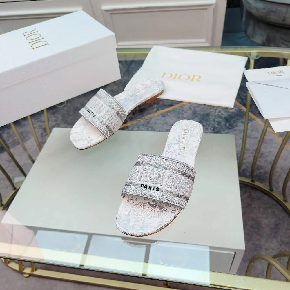 디올 그레이 자수 코튼 DWAY 뮬