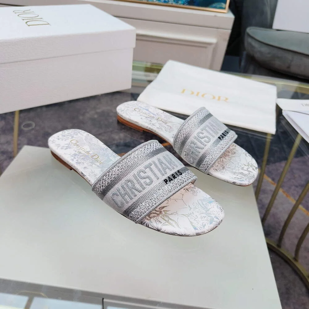 디올 그레이 자수 코튼 DWAY 뮬