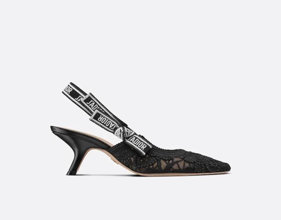 디올 자디올 레이스 슬링백 블랙 메쉬 미드힐