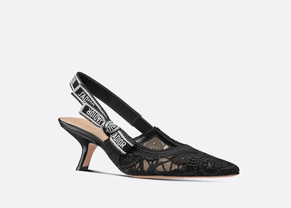 디올 자디올 레이스 슬링백 블랙 메쉬 미드힐