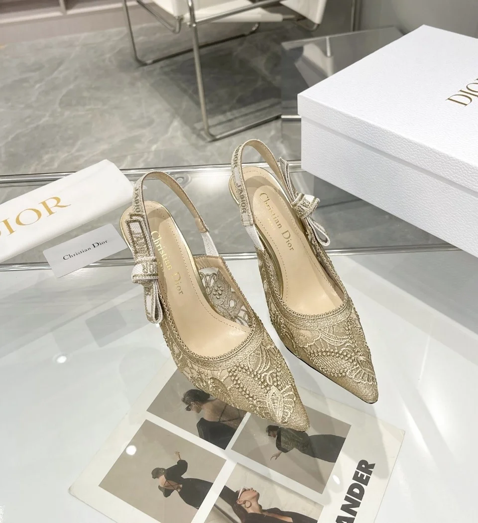 디올 자디올 레이스 슬링백 골드 메쉬 하이힐