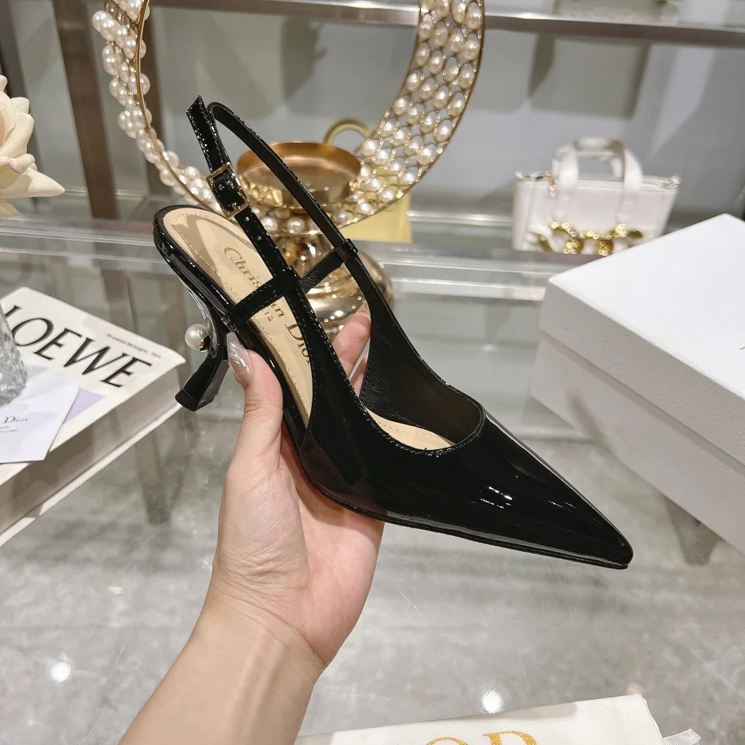 디올 Tribales 슬링백 펌프스 블랙 페이턴트