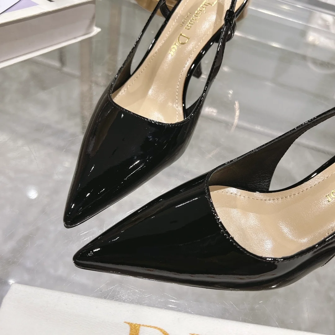 디올 Tribales 슬링백 펌프스 블랙 페이턴트