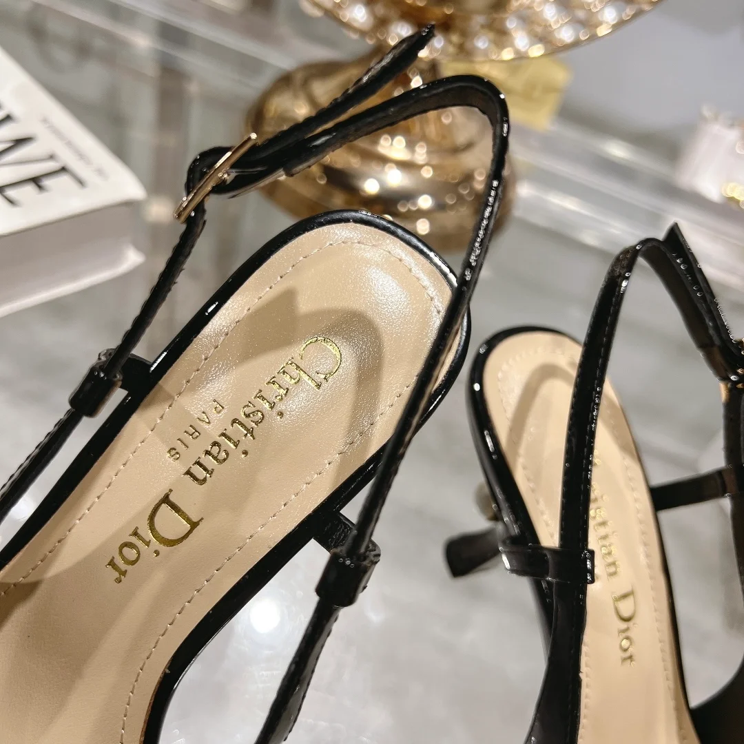 디올 Tribales 슬링백 펌프스 블랙 페이턴트