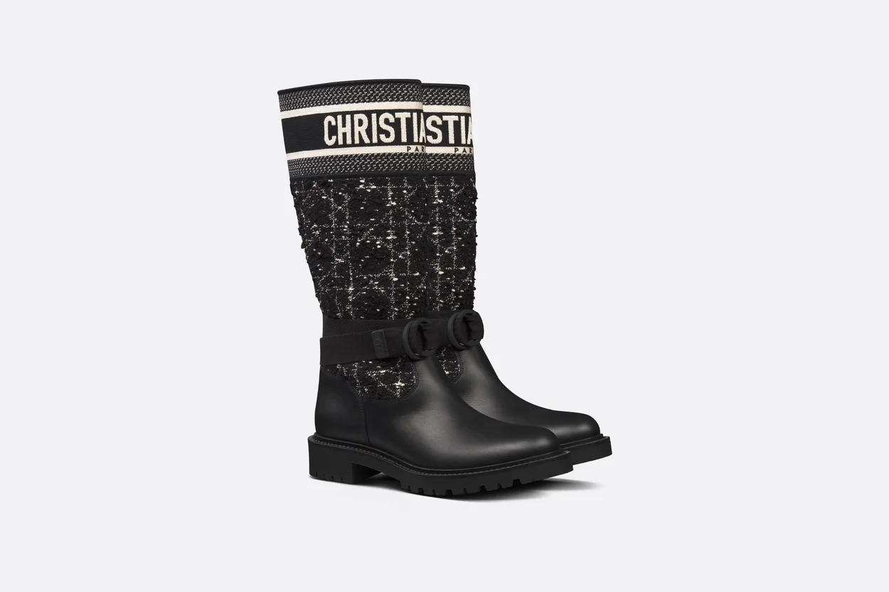 디올 D-MAJOR 까나쥬 트위드 부츠 송아지 가죽