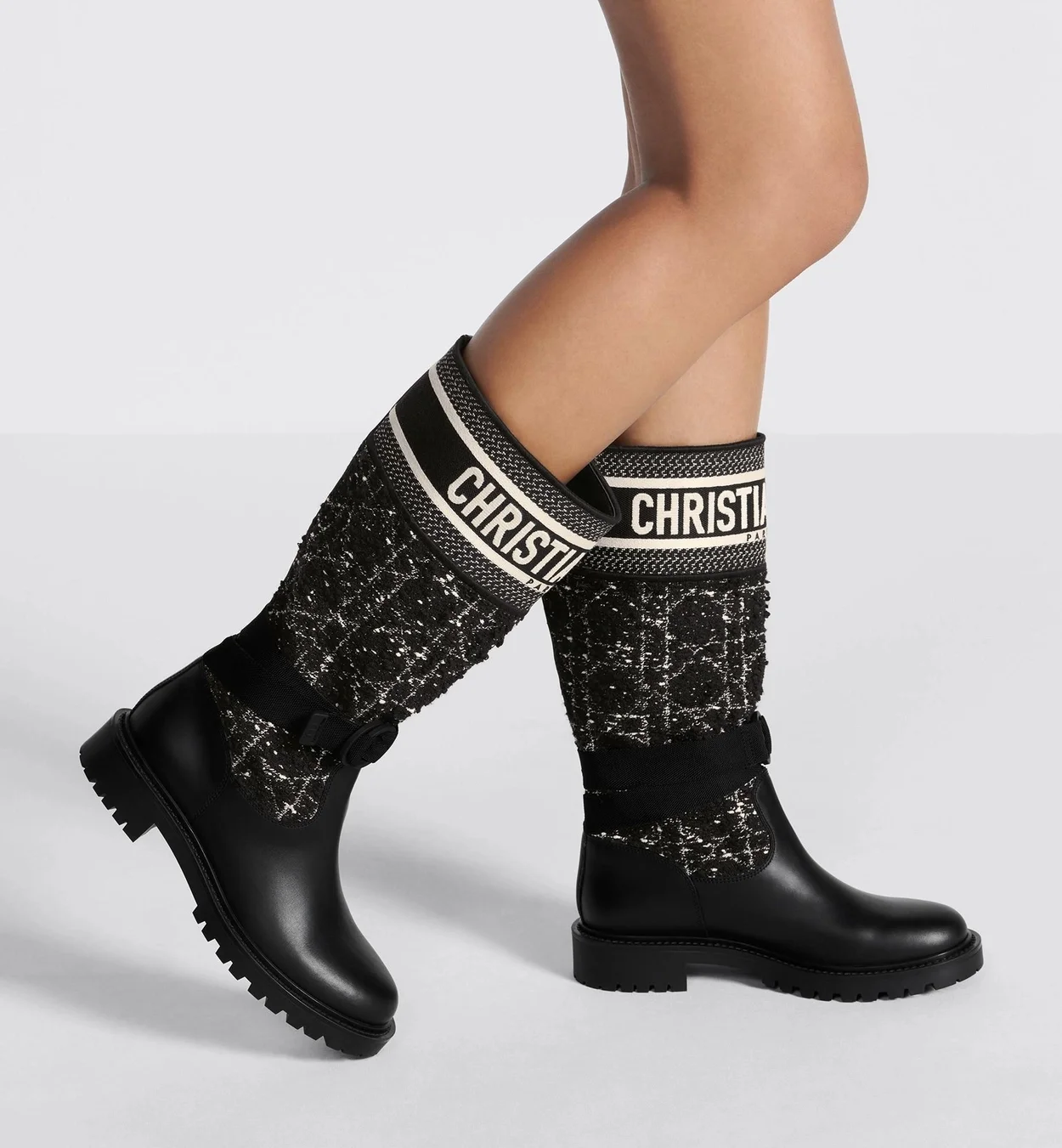 디올 D-MAJOR 까나쥬 트위드 부츠 송아지 가죽